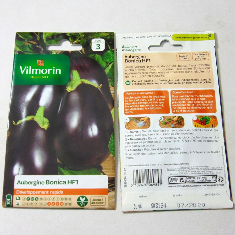 Beispiel eines Exemplars von Aubergine Bonica F1 - Vilmorin die Tüte mit 50 Samen ungefähr (0.4g) wie geliefert