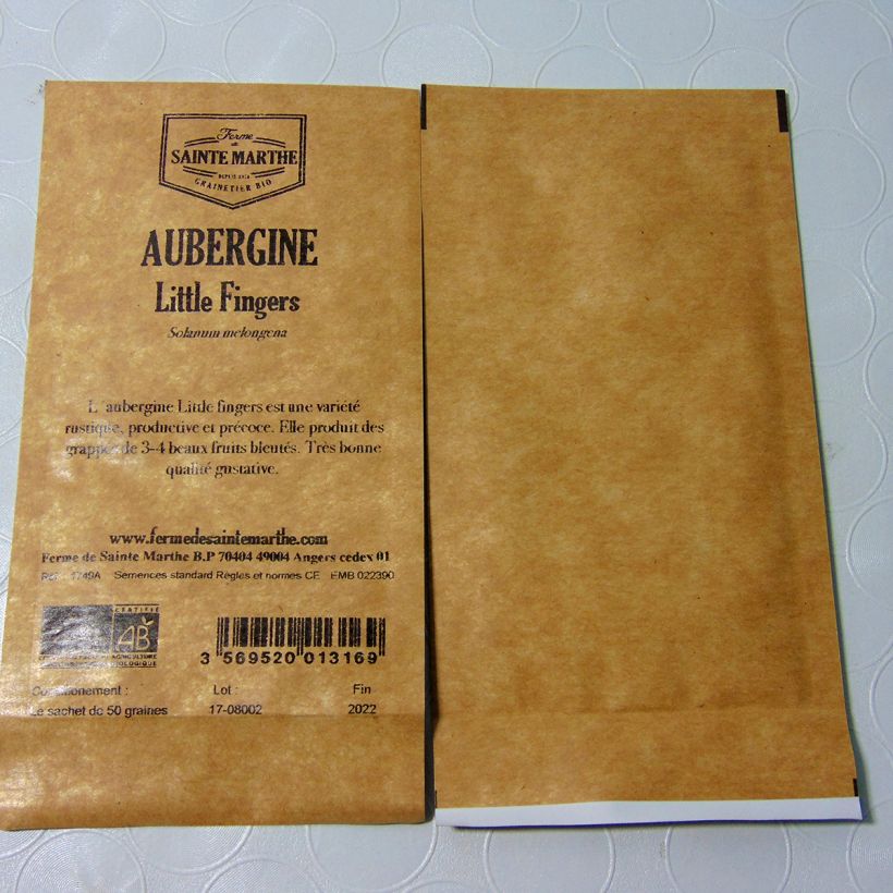 Beispiel eines Exemplars von Aubergine Little Fingers AB Bio die Tüte mit 50 Samen ungefähr wie geliefert