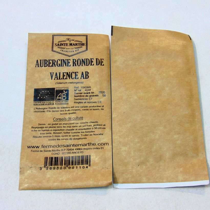 Beispiel eines Exemplars von Aubergine Ronde de Valence Bio die Tüte mit 50 Samen ungefähr wie geliefert