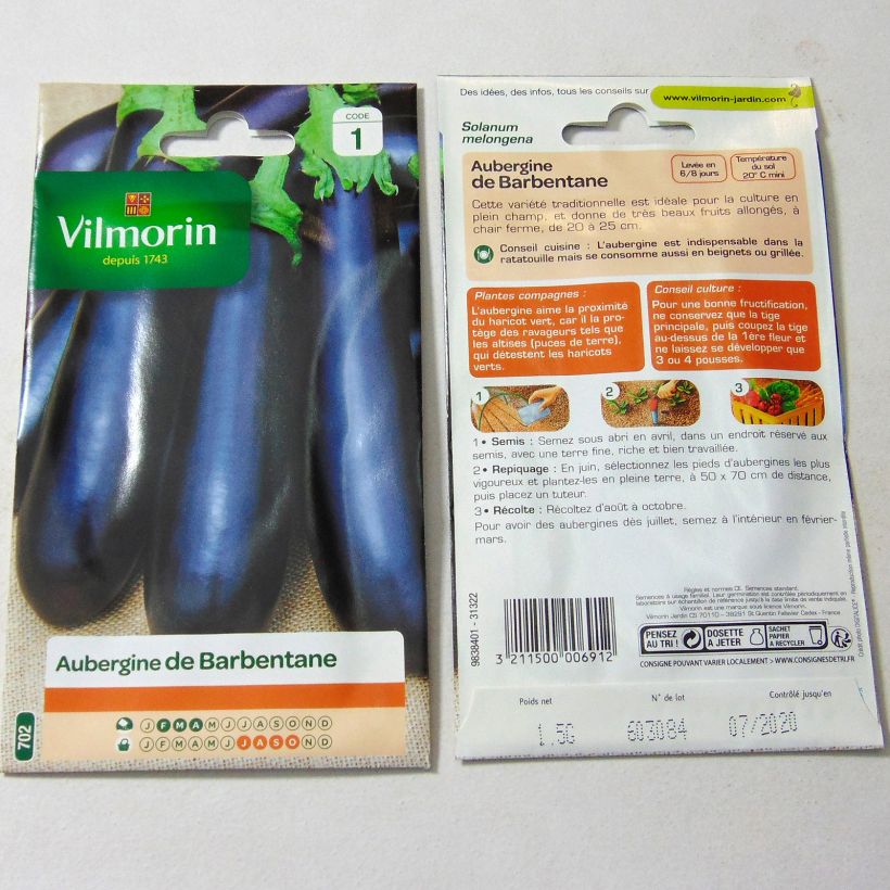 Beispiel eines Exemplars von Aubergine Barbentane - Vilmorin die Tüte mit 200 Samen ungefähr (1g) wie geliefert