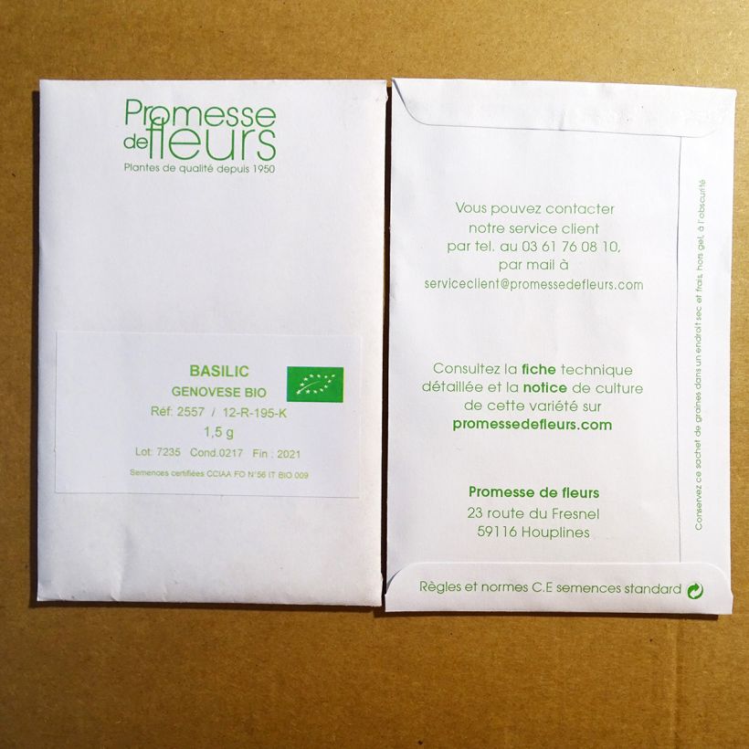 Beispiel eines Exemplars von Basilikum Genovese Bio die Tüte mit 800 Samen ungefähr (1,5g) wie geliefert