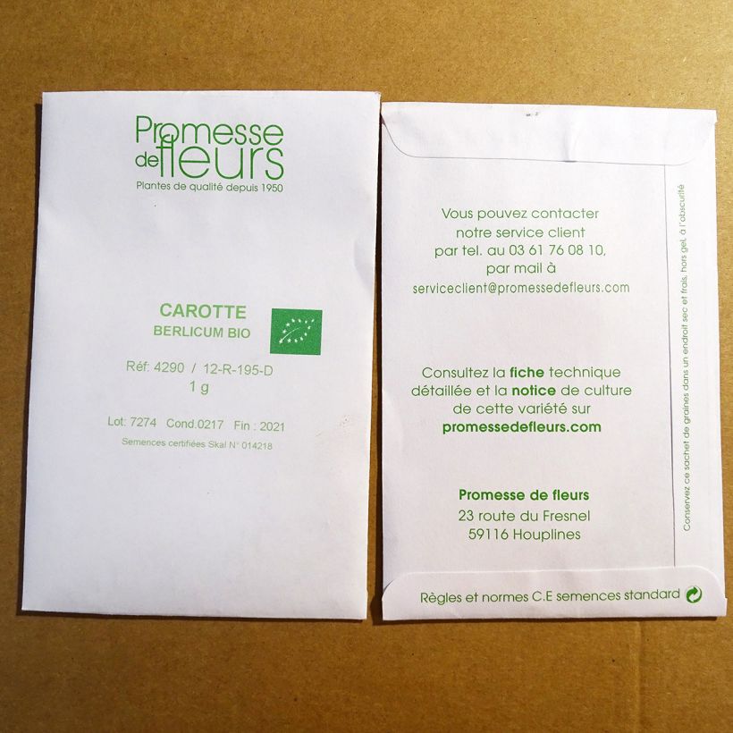 Beispiel eines Exemplars von Möhre Berlikum 2 Bio die Tüte mit 750 Samen ungefähr (1g) wie geliefert