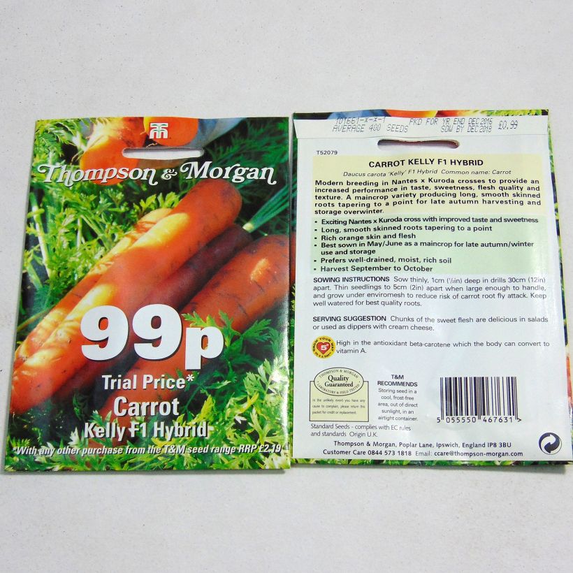 Beispiel eines Exemplars von Möhre Kelly die Tüte mit 400 Samen ungefähr wie geliefert
