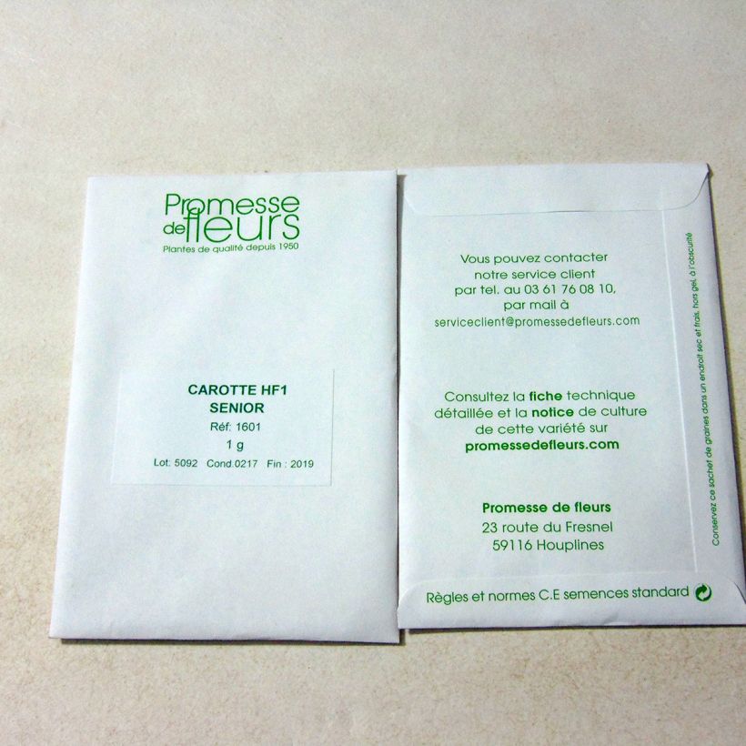 Beispiel eines Exemplars von Möhre Sénior die Tüte mit 750 Samen ungefähr (1g) wie geliefert