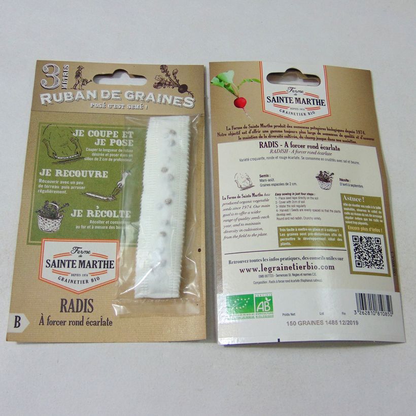 Beispiel eines Exemplars von Rettich Rond Ecarlate (Saatband) Bio die Tüte mit Samen von 1 Gramm wie geliefert