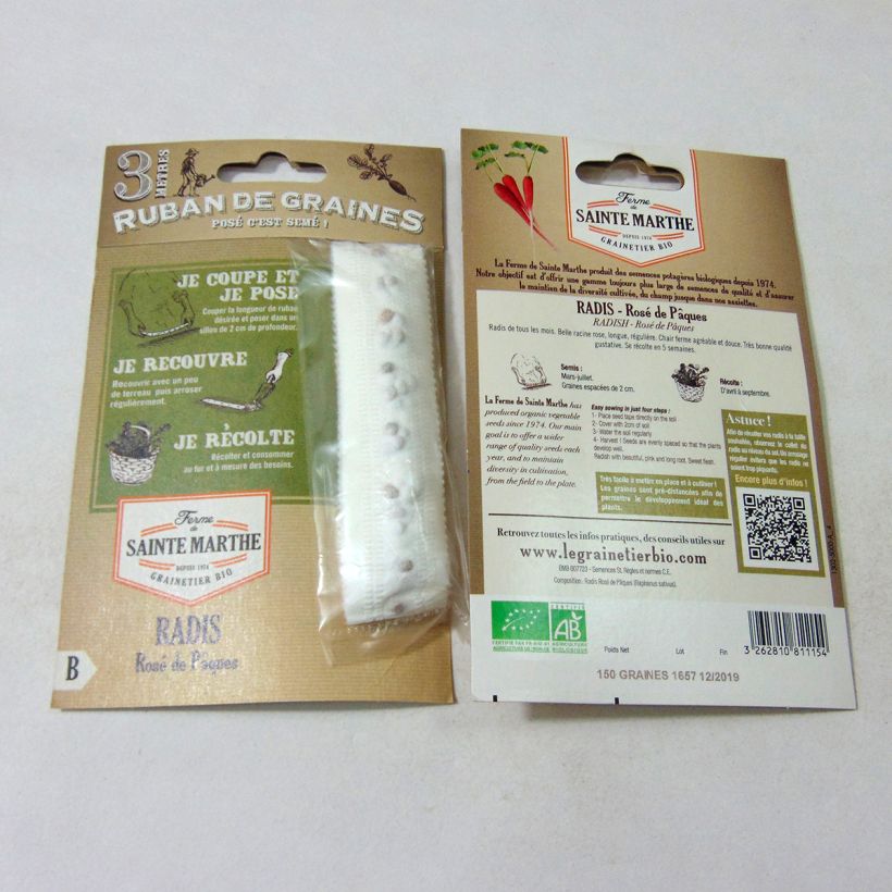 Beispiel eines Exemplars von Radieschen Rose de Pâques (Saatband) Bio die Tüte mit Samen von 1 Gramm wie geliefert