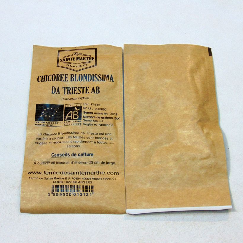 Beispiel eines Exemplars von Blattzichorie Biondissima Da Trieste Bio - Ferme de Sainte Marthe die Tüte mit 500 Samen ungefähr wie geliefert