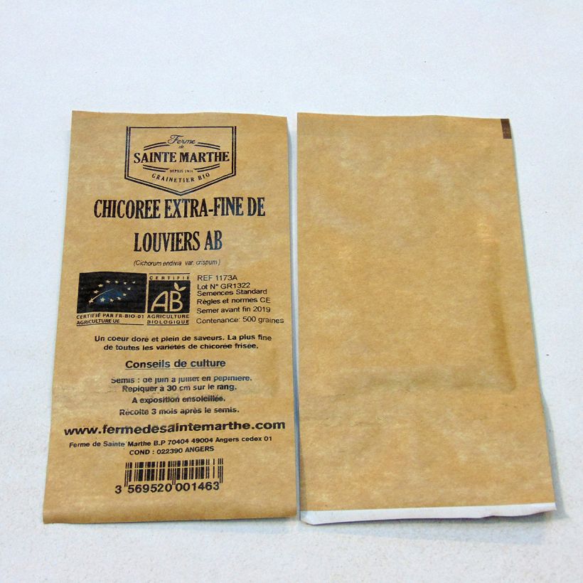 Beispiel eines Exemplars von Endivie Fine de Louviers Bio - Ferme de Sainte Marthe die Tüte mit 500 Samen ungefähr wie geliefert