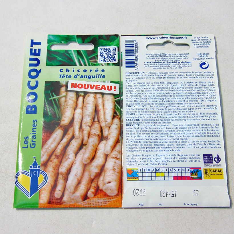 Beispiel eines Exemplars von Blattzichorie Tête d'Anguille die Tüte mit 1200 Samen ungefähr (2g) wie geliefert