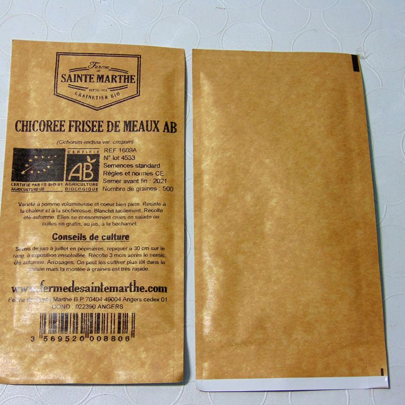 Beispiel eines Exemplars von Endivie de Meaux Bio - Ferme de Sainte Marthe die Tüte mit 2300 Samen ungefähr (4g) wie geliefert