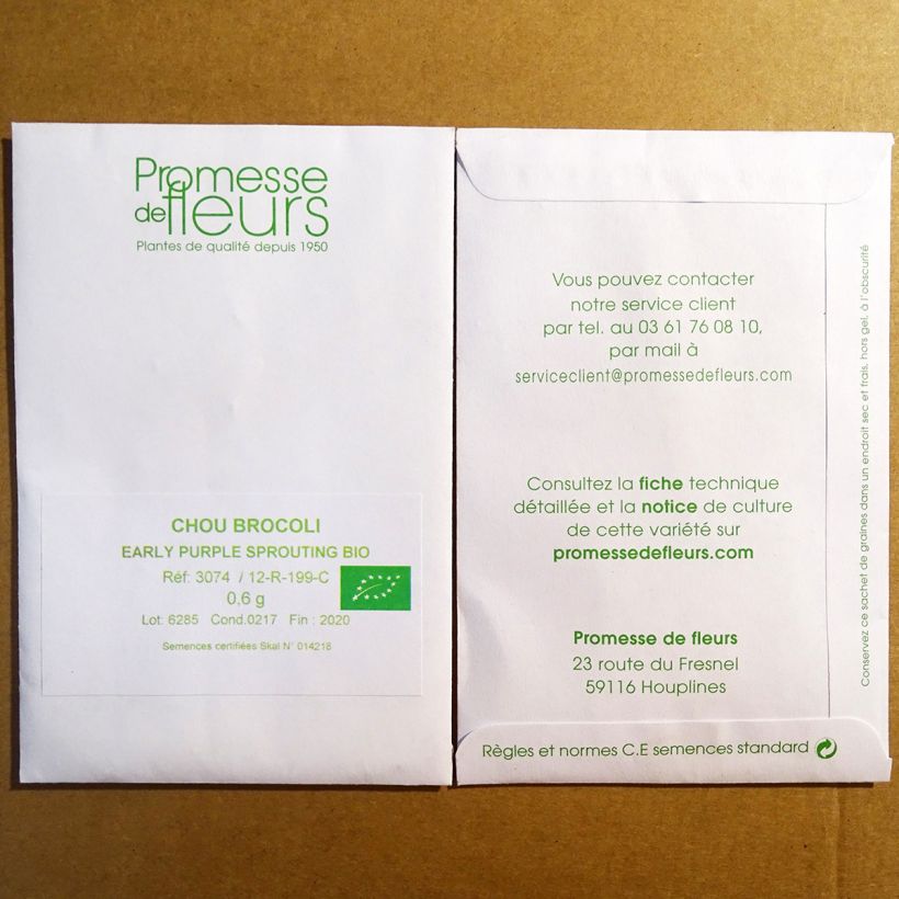 Beispiel eines Exemplars von Brokkoli Early Purple Sprouting Bio die Tüte mit 250 Samen ungefähr (0.6g) wie geliefert