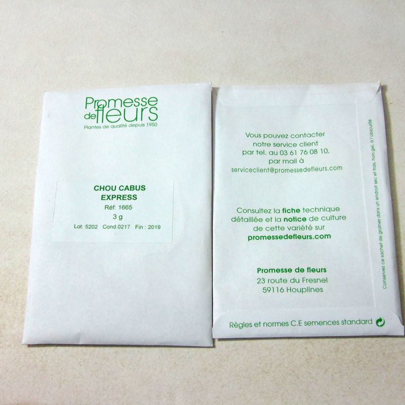 Beispiel eines Exemplars von Weißkohl Express die Tüte mit 600 Samen ungefähr (3g) wie geliefert