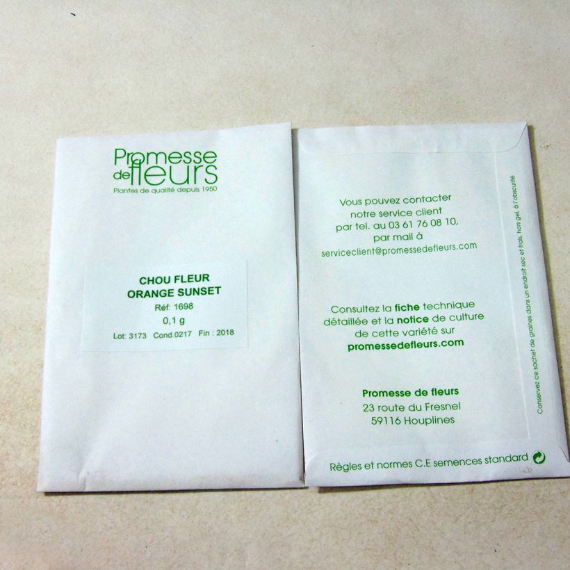 Beispiel eines Exemplars von Blumenkohl Orange Sunset die Tüte mit 20 Samen ungefähr (0,1g) wie geliefert