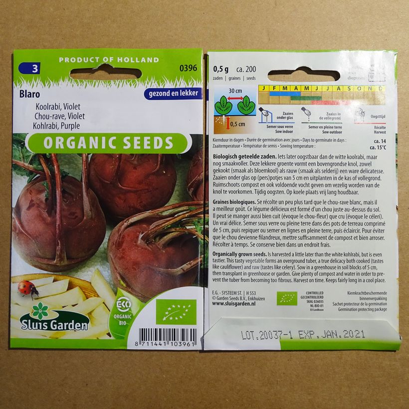 Beispiel eines Exemplars von Kohlrabi Blaro Violet Bio die Tüte mit 200 Samen ungefähr wie geliefert