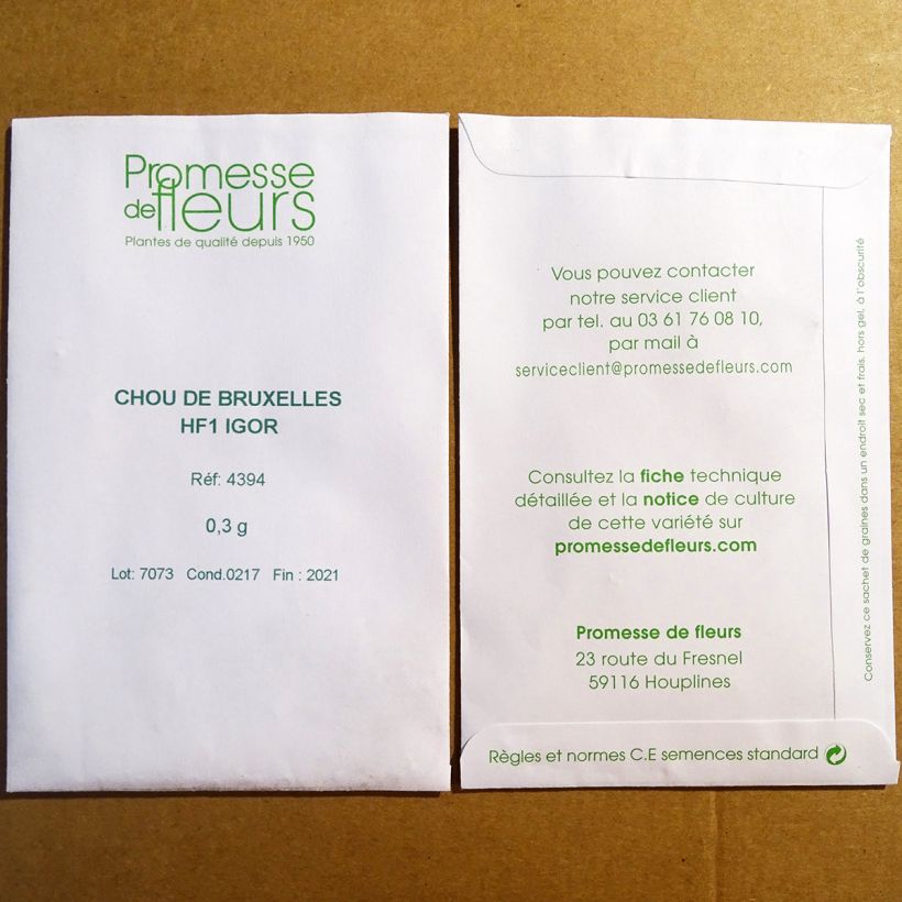 Beispiel eines Exemplars von Rosenkohl Igor F1 die Tüte mit 75 Samen ungefähr (0,3g) wie geliefert