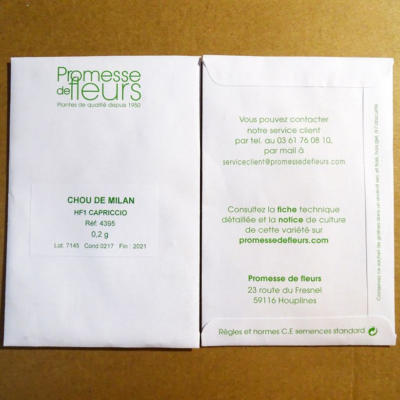 Beispiel eines Exemplars von Wirsing Capriccio F1 die Tüte mit 40 Samen ungefähr (0,2g) wie geliefert