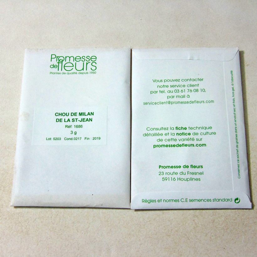 Beispiel eines Exemplars von Wirsing de la Saint Jean die Tüte mit 850 Samen ungefähr (3g) wie geliefert