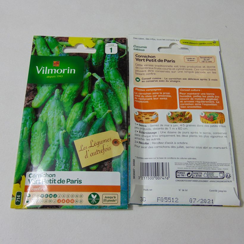 Beispiel eines Exemplars von Einlegegurke Vert Petit de Paris - Vilmorin die Tüte mit 70 Samen ungefähr (3g) wie geliefert