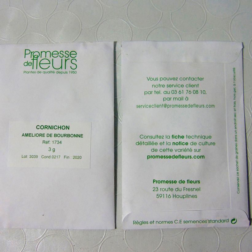 Beispiel eines Exemplars von Einlegegurke amélioré de Bourbonne die Tüte mit 105 Samen ungefähr (3g) wie geliefert