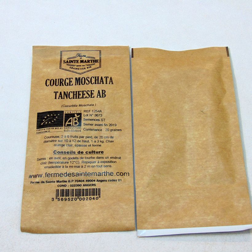 Beispiel eines Exemplars von Moschus-Kürbis Tancheese Bio - Ferme de Sainte Marthe die Tüte mit 20 Samen ungefähr (2g) wie geliefert