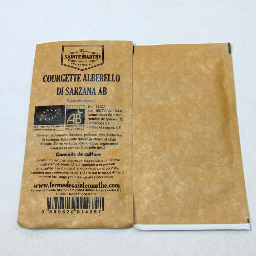 Beispiel eines Exemplars von Garten-Kürbis Alberello di Sarzana Bio - Ferme de Sainte Marthe die Tüte mit 15 Samen ungefähr (2g) wie geliefert