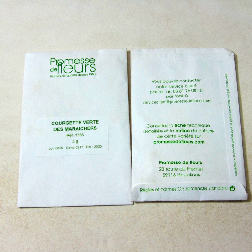 Beispiel eines Exemplars von Buschkürbis Verte non coureuse des maraîchers die Tüte mit 25 Samen ungefähr (3g) wie geliefert
