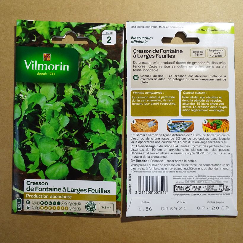 Beispiel eines Exemplars von Echte Brunnenkresse - Vilmorin - Nasturtium officinale die Tüte mit 450 Samen ungefähr (1g) wie geliefert