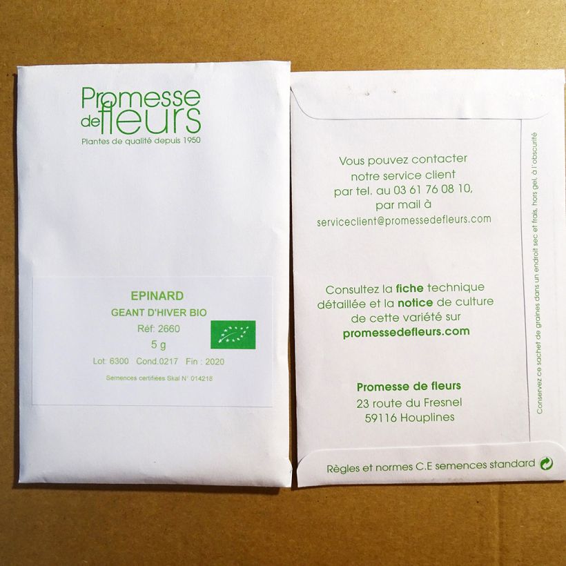 Beispiel eines Exemplars von Spinat Géant d'Hiver Bio die Tüte mit 500 Samen ungefähr (8g) wie geliefert
