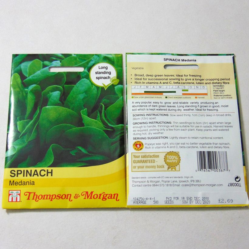 Beispiel eines Exemplars von Spinat Medania die Tüte mit 750 Samen ungefähr wie geliefert