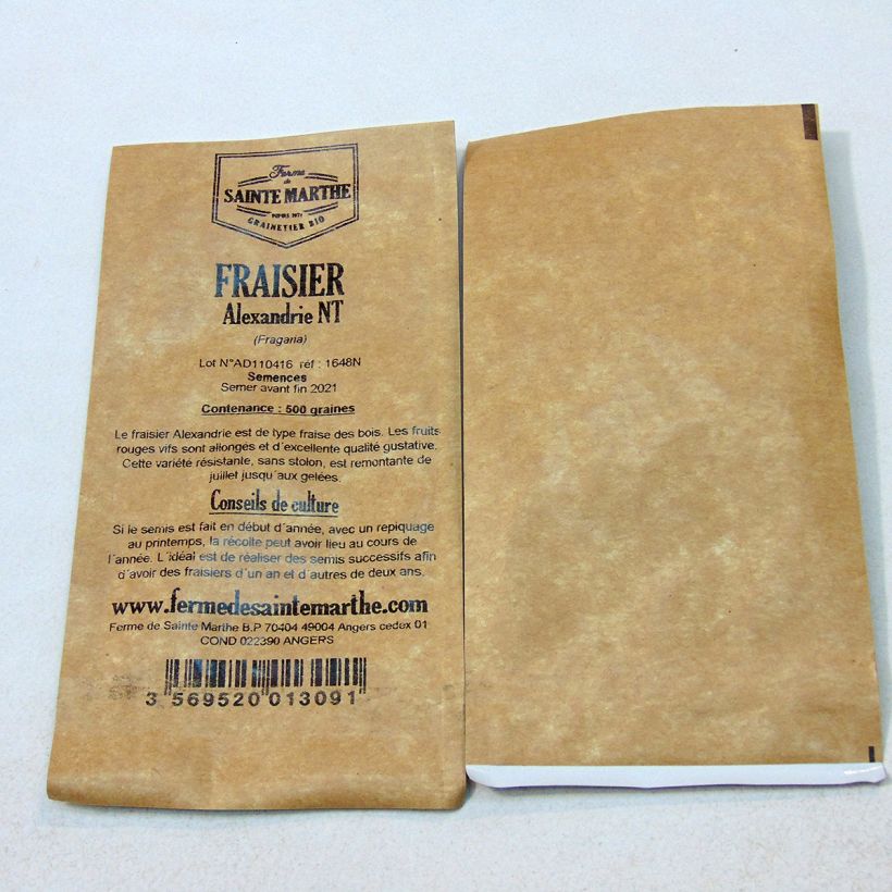 Beispiel eines Exemplars von Wald-Erdbeere Alexandrie Bio - Ferme de Sainte Marthe die Tüte mit 500 Samen ungefähr wie geliefert