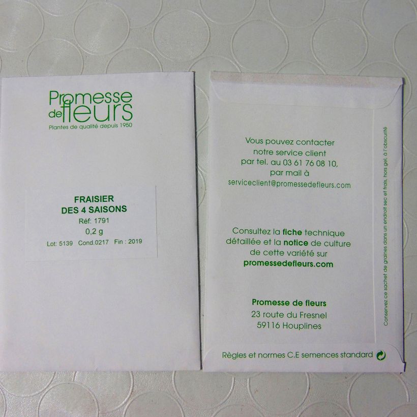 Beispiel eines Exemplars von Wald-Erdbeere die Tüte mit 600 Samen ungefähr (0,2g) wie geliefert