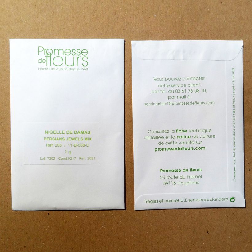 Beispiel eines Exemplars von Nigella damascena Persian Jewels Mix (Samen) - Damaszener Schwarzkümmel die Tüte mit 300 Samen ungefähr (1g) wie geliefert