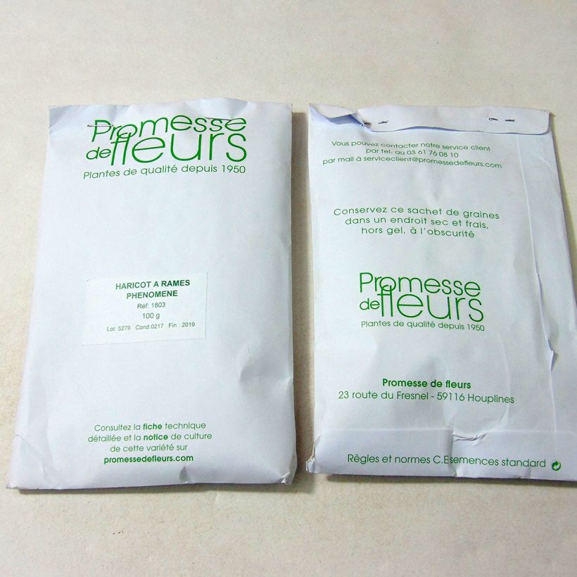 Beispiel eines Exemplars von Stangenbohne Phénomène die Tüte mit Samen von 100 Gramm wie geliefert