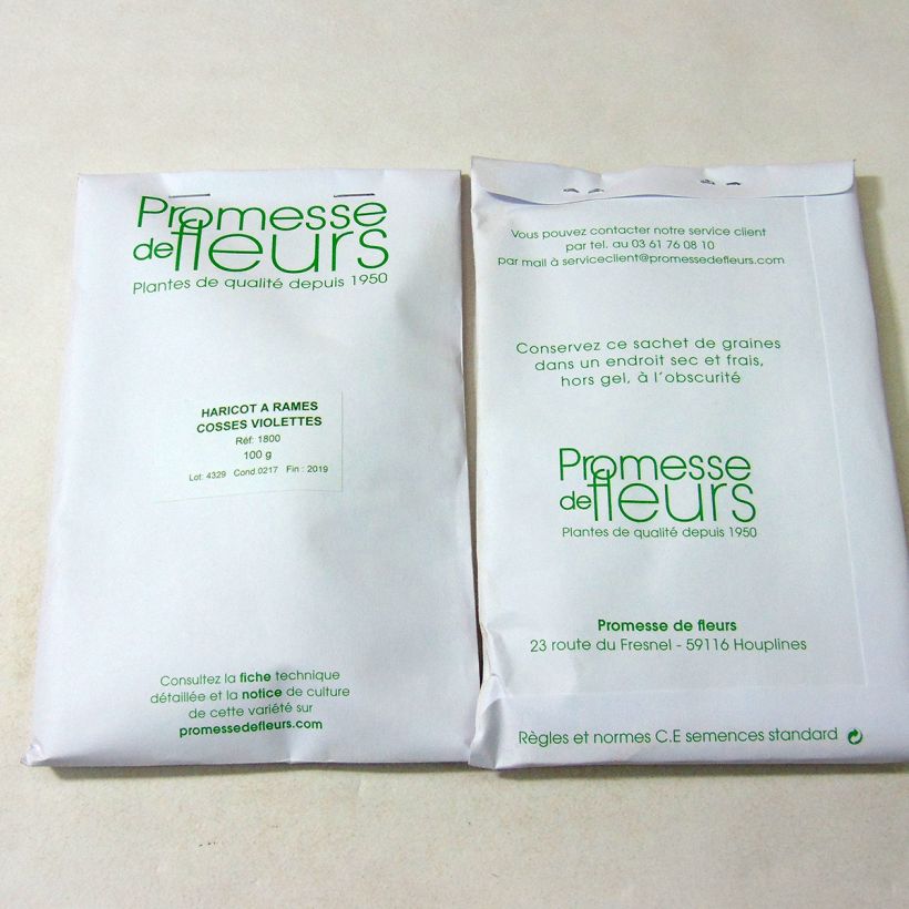 Beispiel eines Exemplars von Stangenbohne cosses violettes sans fil die Tüte mit 200 Samen ungefähr (100g) wie geliefert