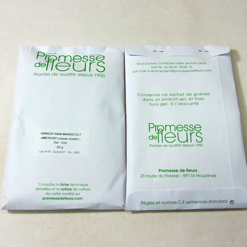 Beispiel eines Exemplars von Zwergbohne Amethyst die Tüte mit 225 Samen ungefähr (90g) wie geliefert