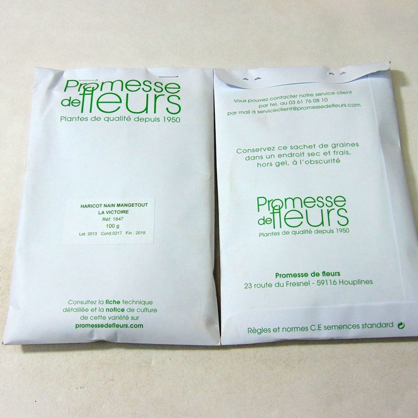 Beispiel eines Exemplars von Zwergbohne La Victoire die Tüte mit 200 Samen ungefähr (100g) wie geliefert