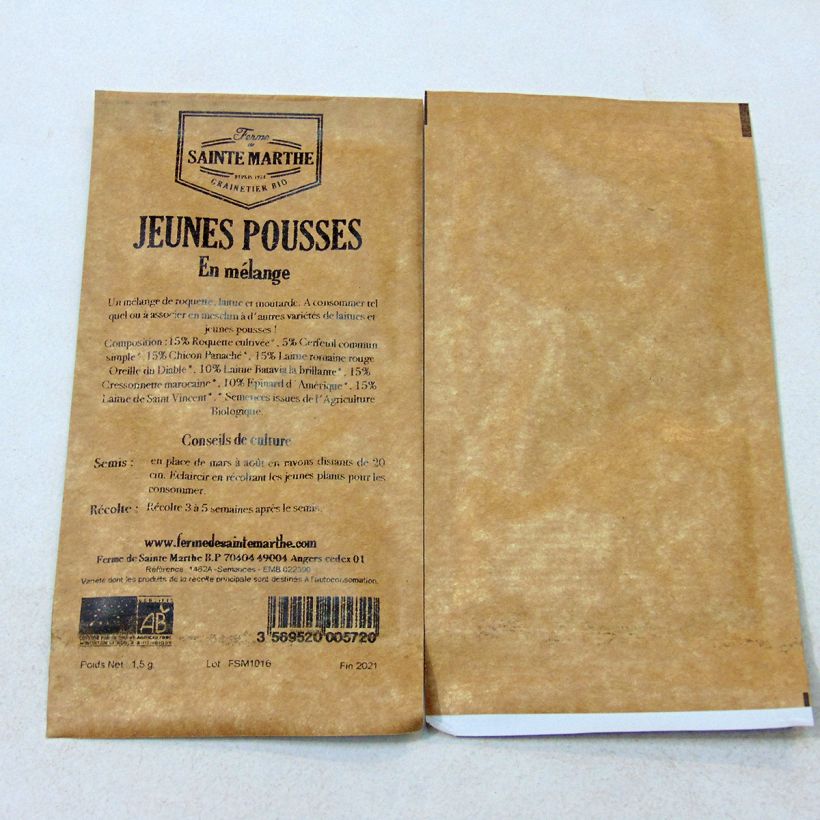 Beispiel eines Exemplars von Bio-Mischung aus jungen Wachstumsphasen - Ferme de Sainte Marthe die Tüte mit 500 Samen ungefähr wie geliefert