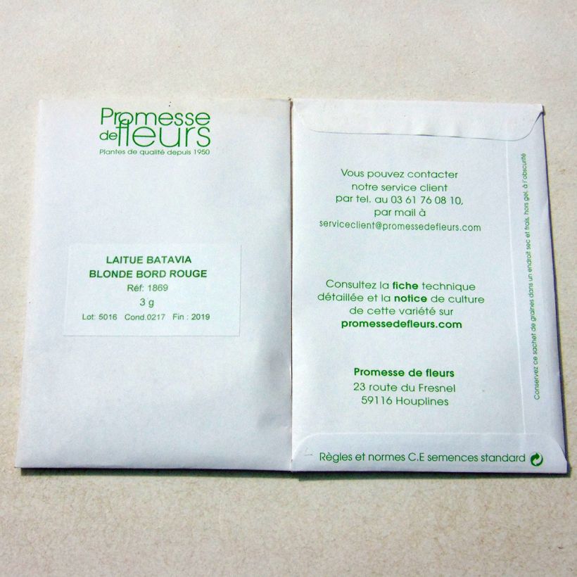 Beispiel eines Exemplars von Bataviasalat Blonde à bord rouge die Tüte mit 2500 Samen ungefähr (3g) wie geliefert