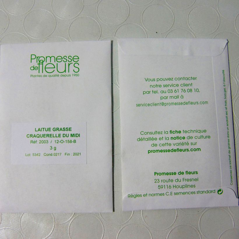 Beispiel eines Exemplars von Grüner Salat Craquerelle du Midi die Tüte mit 2500 Samen ungefähr (3g) wie geliefert