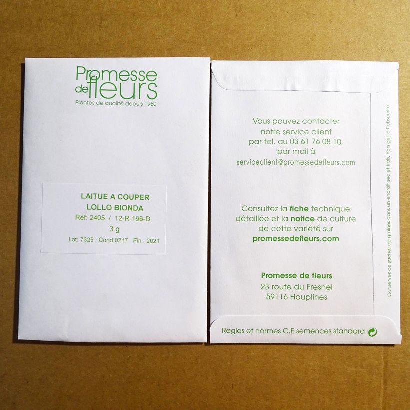 Beispiel eines Exemplars von Schnittsalat Lollo Bionda die Tüte mit 2500 Samen ungefähr (3g) wie geliefert