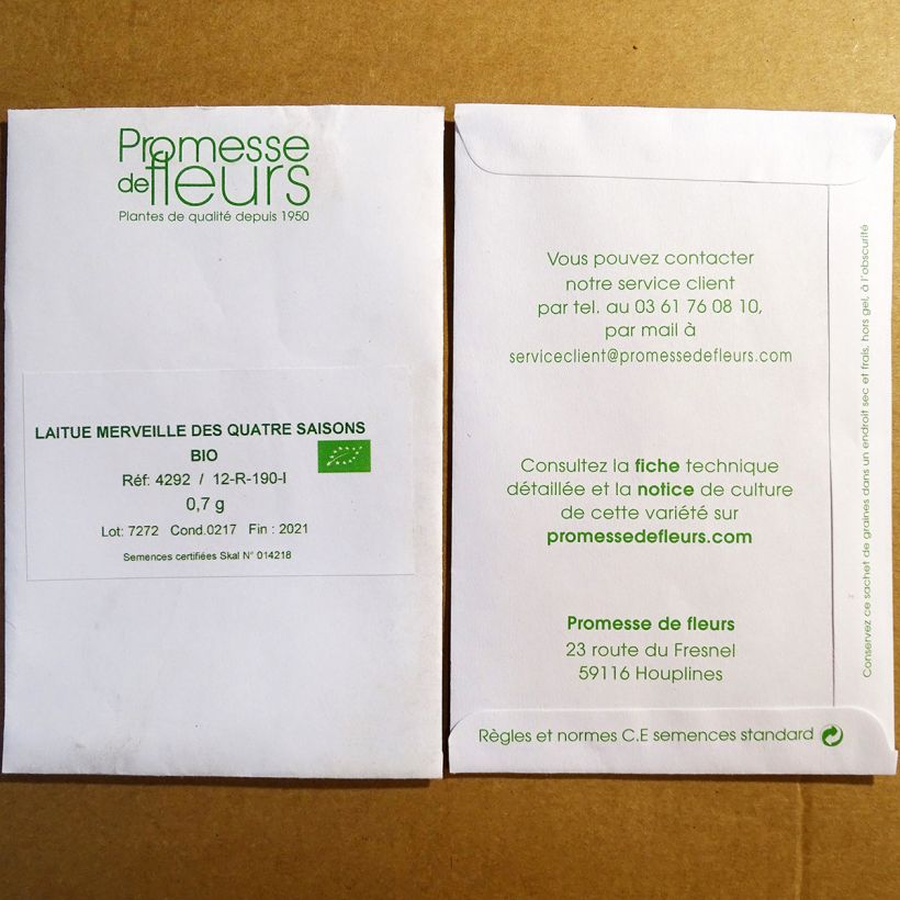 Beispiel eines Exemplars von Kopfsalat Merveille des 4 saisons Bio die Tüte mit 1000 Samen ungefähr (1,5g) wie geliefert