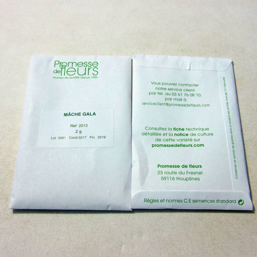 Beispiel eines Exemplars von Gewöhnlicher Feldsalat Gala die Tüte mit 1500 Samen ungefähr (2g) wie geliefert