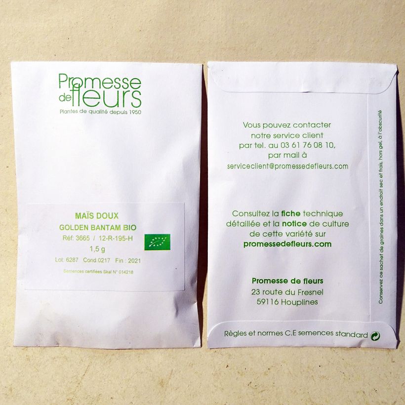 Beispiel eines Exemplars von Mais Golden Bantam Bio die Tüte mit 20 ? 30 Samen ungefähr (5g) wie geliefert
