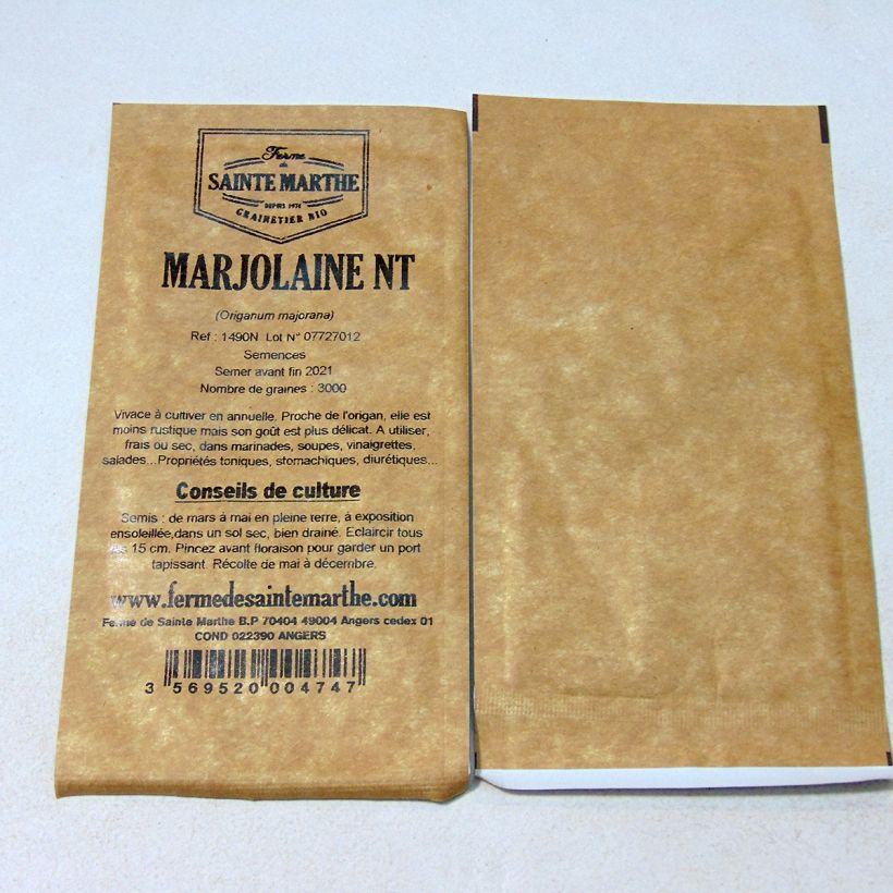 Beispiel eines Exemplars von Majoran - Ferme de Sainte Marthe - Origanum majorana die Tüte mit 3000 Samen ungefähr wie geliefert