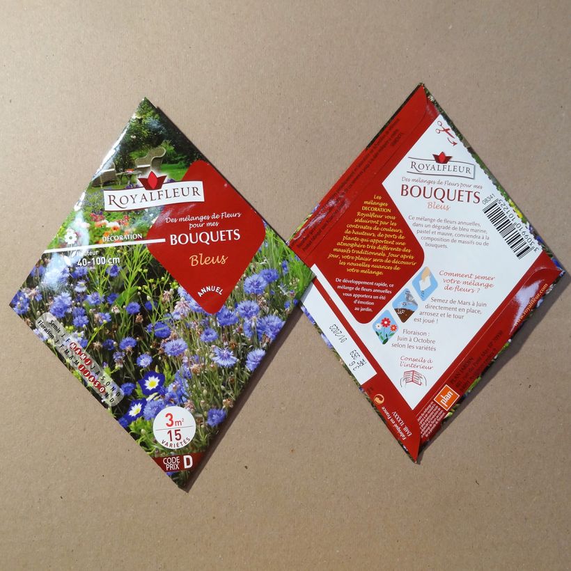 Beispiel eines Exemplars von Blumenmischung für blaue Blumensträuße zum Säen - Beutel für 3 m2 die Tüte mit Samen von 3 Gramm wie geliefert
