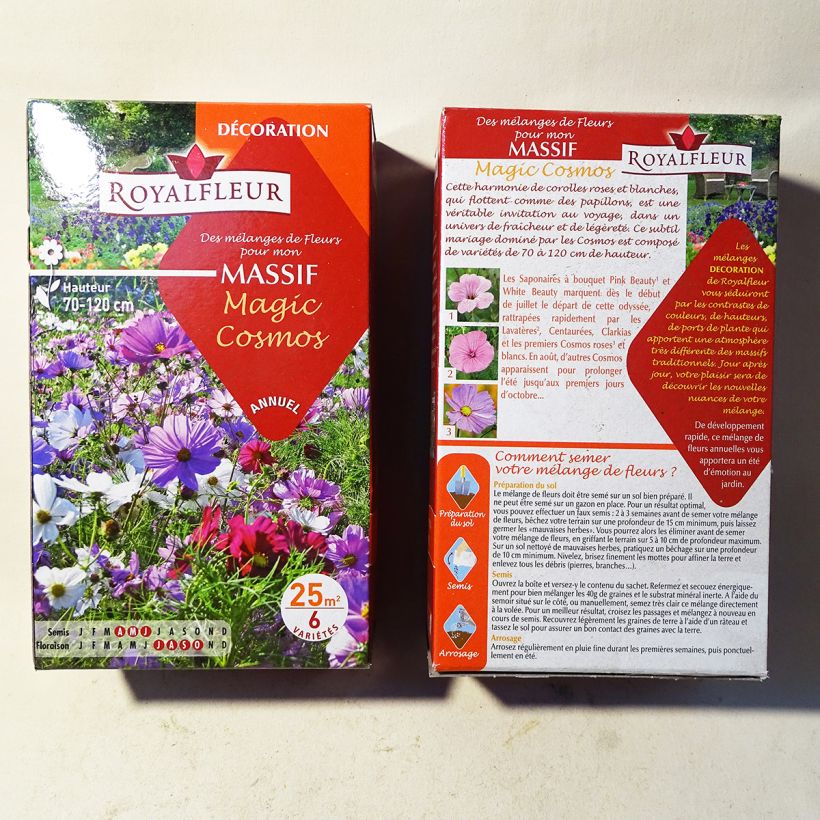 Beispiel eines Exemplars von Zauberhafter Cosmos-Mix für Beete - 25m2 Box die Tüte mit Samen von 40 Gramm wie geliefert