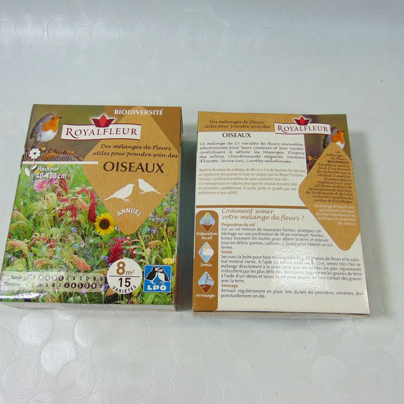 Beispiel eines Exemplars von Vogelpflege-Mischung - 8m2 Box die Tüte mit Samen von 14 Gramm wie geliefert