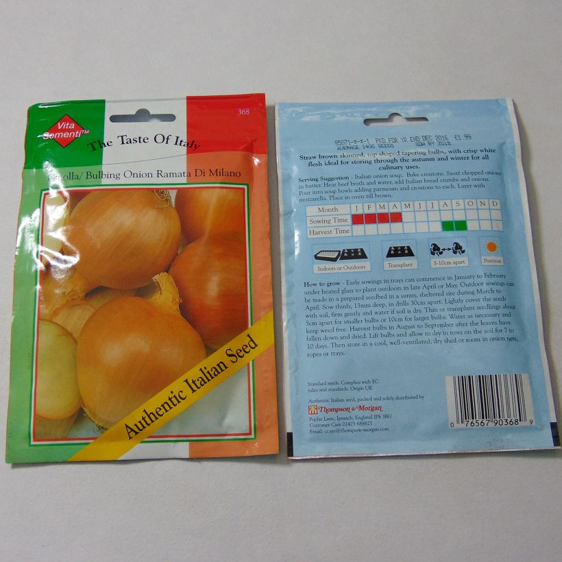 Beispiel eines Exemplars von Zwiebel Ramata di Milano die Tüte mit 1400 Samen ungefähr wie geliefert