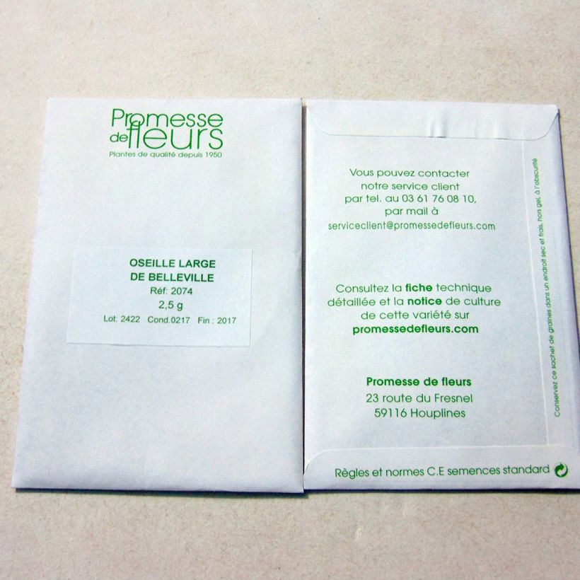 Beispiel eines Exemplars von Ampfer Large De Belleville - Rumex acetosa die Tüte mit 1700 Samen ungefähr (2,5g) wie geliefert