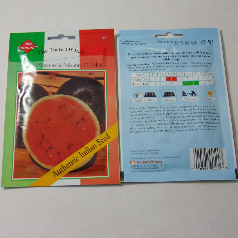 Beispiel eines Exemplars von Wassermelone Valentina, La Dolcissima die Tüte mit 10 Samen ungefähr wie geliefert